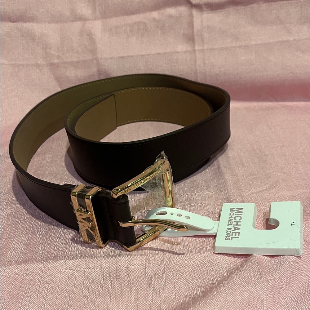 Michael Kors Men's Belt in Black with Gold Buckle